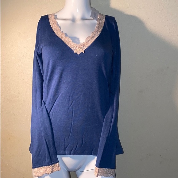 NWT eberjey T536L denim tea long sleeve v neck tee - Picture 4 of 8